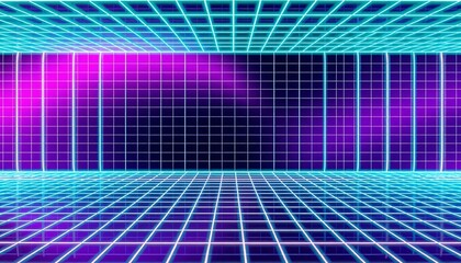 Wall Mural - vaporwave grids Retro Style landscape with grid background