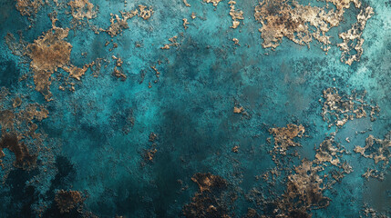 Wall Mural - Rustic copper metal surface with teal accents and textured details