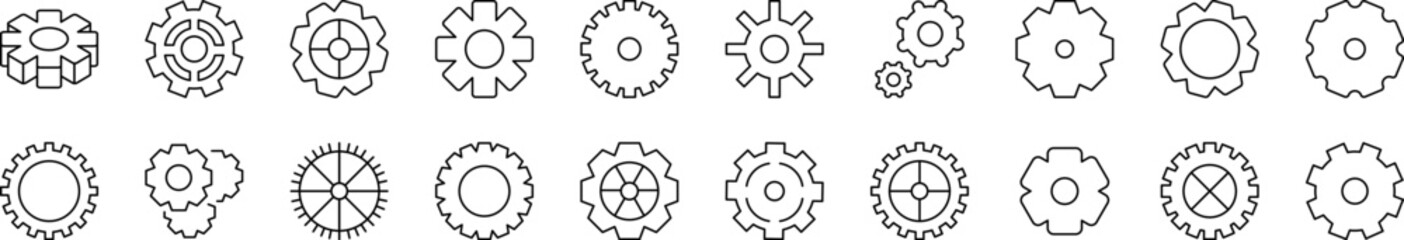 Wall Mural - gear and cogwheel as mechanism outline sign collection. editable stroke. perfect for infographics, a