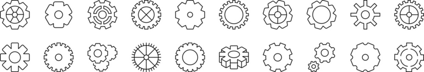 Wall Mural - gear and cogwheel as mechanism outline icon collection. editable stroke. perfect for infographics, a