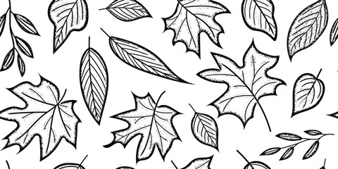 Wall Mural - Seamless pattern of dry autumn leaves, isolated on a white background, vector design	