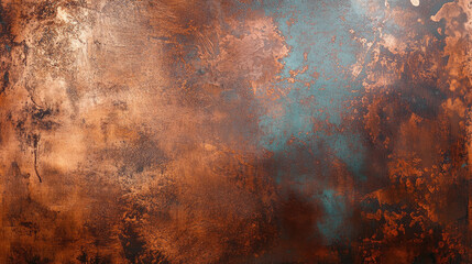 Wall Mural - Rustic copper metal surface with teal accents and textured details