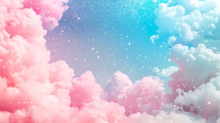 Wall Mural - pastel sky with sparkling stars and fluffy clouds