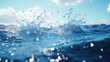 © 69 - A dynamic splash of water with bubbles rising through a clear blue ocean background, representing freshness, cleanliness, and purity