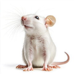 white domestic rat isolated on white background