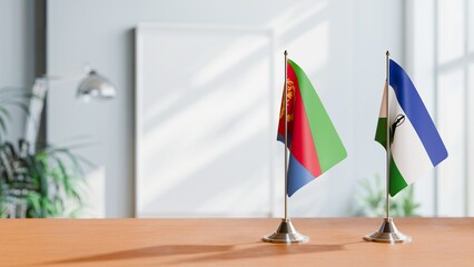 FLAGS OF ERITREA AND LESOTHO ON TABLE