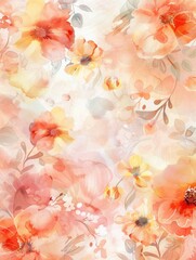 Poster - Delicate watercolor flowers in soft tones enhance the tranquility of the scene, inviting a sense of peace and beauty throughout spring. Generative AI