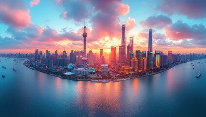 Canvas Print - Shanghai Skyline at Sunset