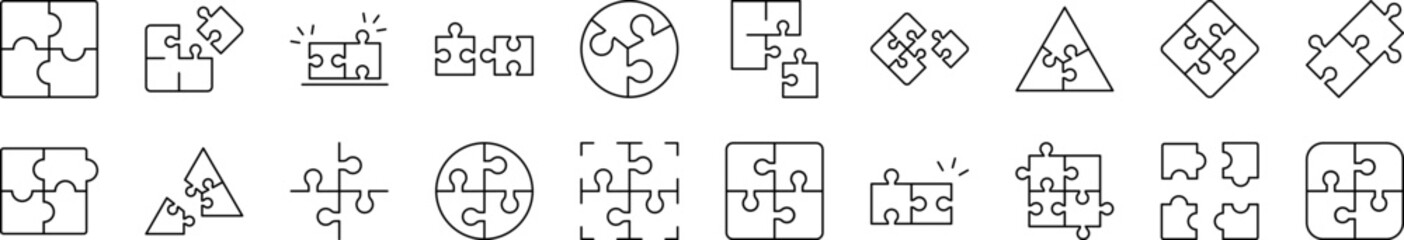 Wall Mural - puzzle outline sign collection. editable stroke. perfect for infographics, articles, books, flyers, 
