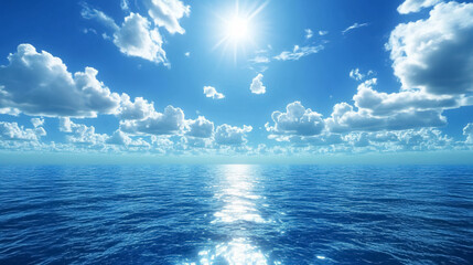 Wall Mural - blue ocean, water surface, and blue sky: a cohesive image of the ocean surface and sky, blending sea