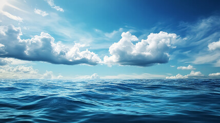 Wall Mural - blue sea or ocean water surface and underwater with sunny and cloudy sky: a split view featuring the