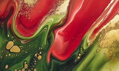 Wall Mural - an abstract painting with red, green, and gold colors, Generative AI