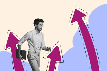 Wall Mural - creative photo collage picture young man employee business improvement project manager growth develo