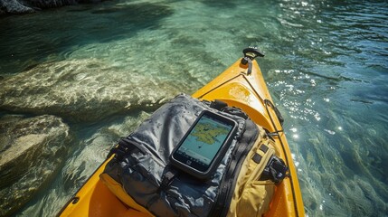 Waterproof Device on Kayak in Clear Water