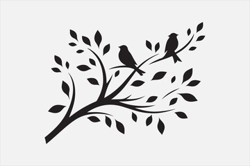 A tree branch with small leaves and two birds.