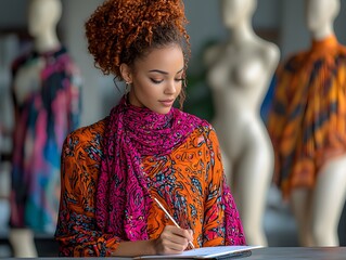 Fashion Designer Sketching Ideas on Notepad