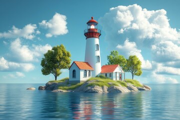 Lighthouse Island in Blue Ocean