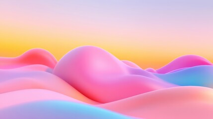 Wall Mural - this artwork presents a smooth, undulating landscape with soft gradients blending pink and blue tone