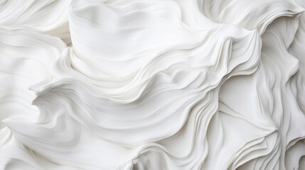 Poster - a dynamic arrangement of white wavy layers creates an abstract texture with flowing lines and soft t