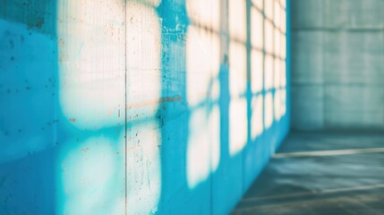 Wall Mural - soft light patterns dance across a blue wall, enhancing the tranquility of the industrial environmen