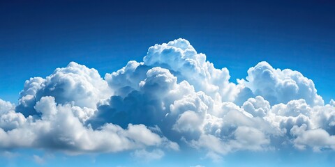 forced perspective fluffy white clouds on a blue background