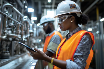 Engineers Using Tablet to Monitor Equipment in an Industrial Plant