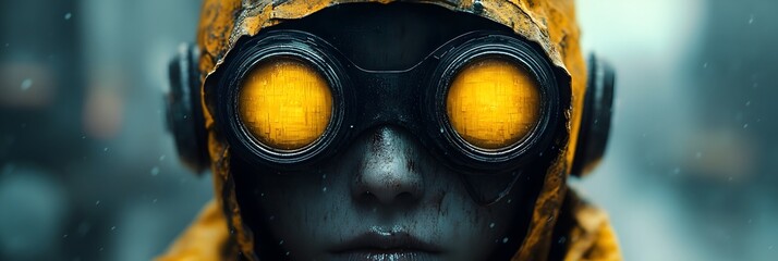 Aufkleber - Futuristic communication industry landscape depicting a dystopian urban environment with advanced digital intelligence,and innovative technological advancements transforming the workflow and economy.