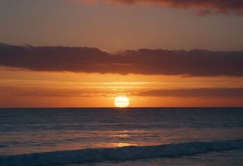 Wall Mural - a vibrant sunset paints the sky orange over a calm ocean.