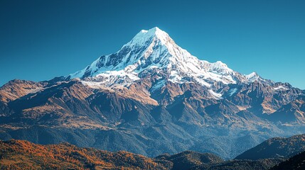 majestic snow-capped mountain peak in vibrant colors under clear blue sky - high-resolution photogra