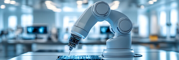 Aufkleber - Robotic arm on a futuristic factory workbench,representing automation,technology innovation,and advancements in the industrial manufacturing and engineering processes.