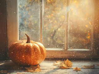 Canvas Print - Autumn themed microstock image with pumpkin and lightbox