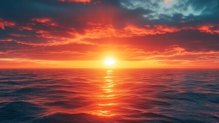 Poster - A beautiful sunset over the ocean with a large sun in the sky