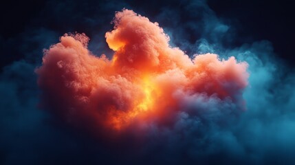 Poster - A large cloud of smoke with a bright orange flame in the middle