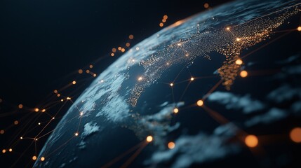 Wall Mural - global network in dark space with bright connections