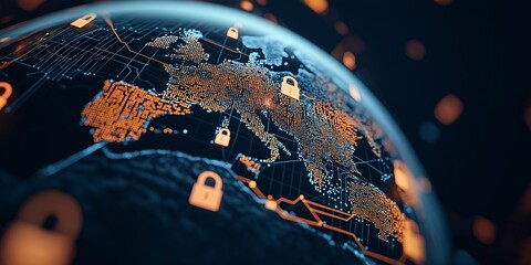Wall Mural - digital security concept over europe on a globe