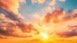 © Hasan Pixel - Clouds and orange sky, real majestic sunrise sunset sky background with gentle colorful clouds without birds. Panorama, large.