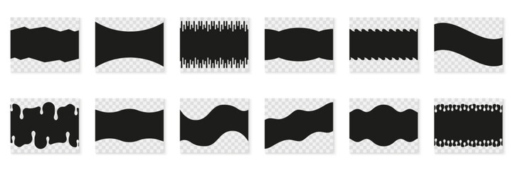 Wall Mural - abstract geometric shapes set. curved and wavy minimal design elements for website decoration. black