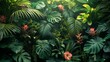 © Olga - Lush tropical foliage with vibrant greens and exotic flowers backdrop