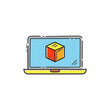 © Waseem-Creations - laptop computer with cube icon over white background, half line half color style, vector illustration