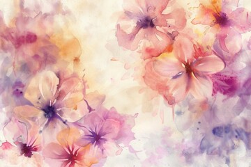 Poster - Soft tones blend harmoniously to depict watercolor flowers, evoking a peaceful springtime essence and a sense of calm. Generative AI