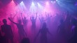 © Jakkarin - Glowing Halloween Rave Spectacle: Cinematic Underground Scene with Costumed Revelers in Swirling Fog and Pulsing Lights