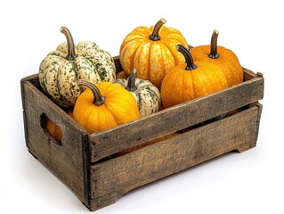 Wall Mural - pumpkins in wooden box autumn decoration