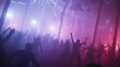 © Jakkarin - Enchanting Halloween Rave Amidst Illuminated Trees with Costumed Figures Dancing in Swirling Fog and Cinematic Lightning