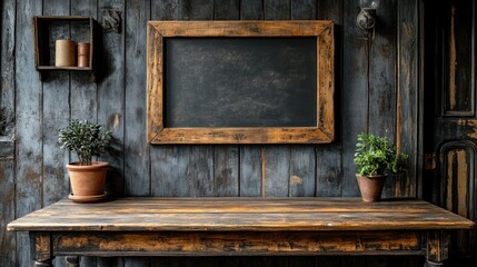 Rustic Wooden Table with Chalkboard