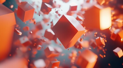 Sticker - Abstract floating cubes in vibrant colors against a blurred background representing motion and digital design concepts