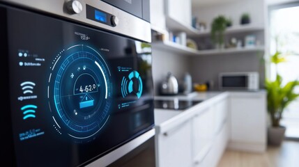 Smart Oven with Digital Display Showing Time and Settings