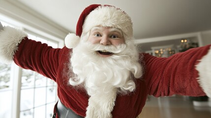 Poster - A man dressed as santa claus poses for a picture