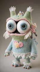 Sticker - A knitted monster with big eyes and a pink hat