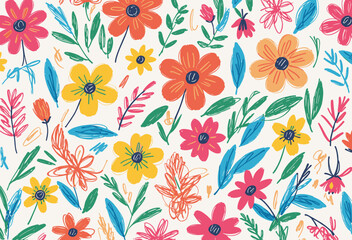 Hand drawn illustration wallpaper background design of plants and flowers