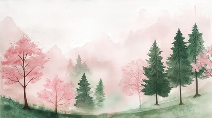 Wall Mural - Serene Landscape with Trees and Mist